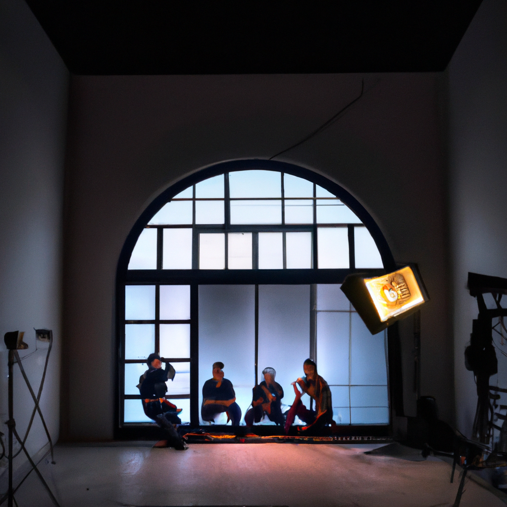 Equipo de estudio en espacio minimalista, luz suave y colores neutros